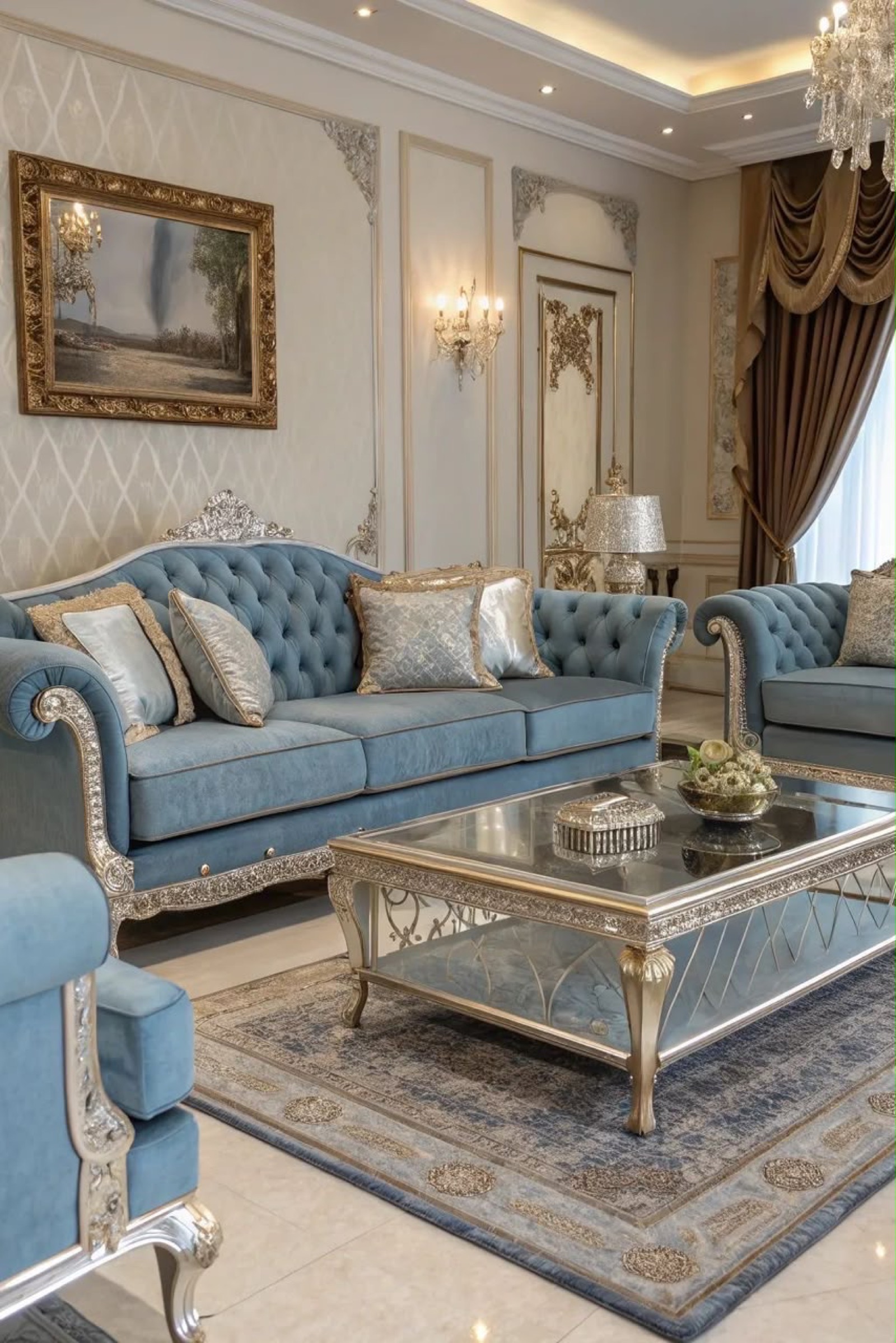 Blue classic living room furniture